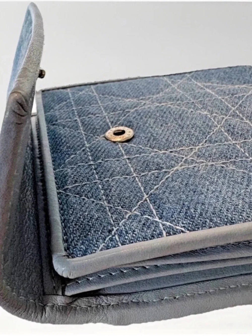 Christian Dior Vintage Blue Denim Wallet | Cannage Stitching | Y2K Rare
